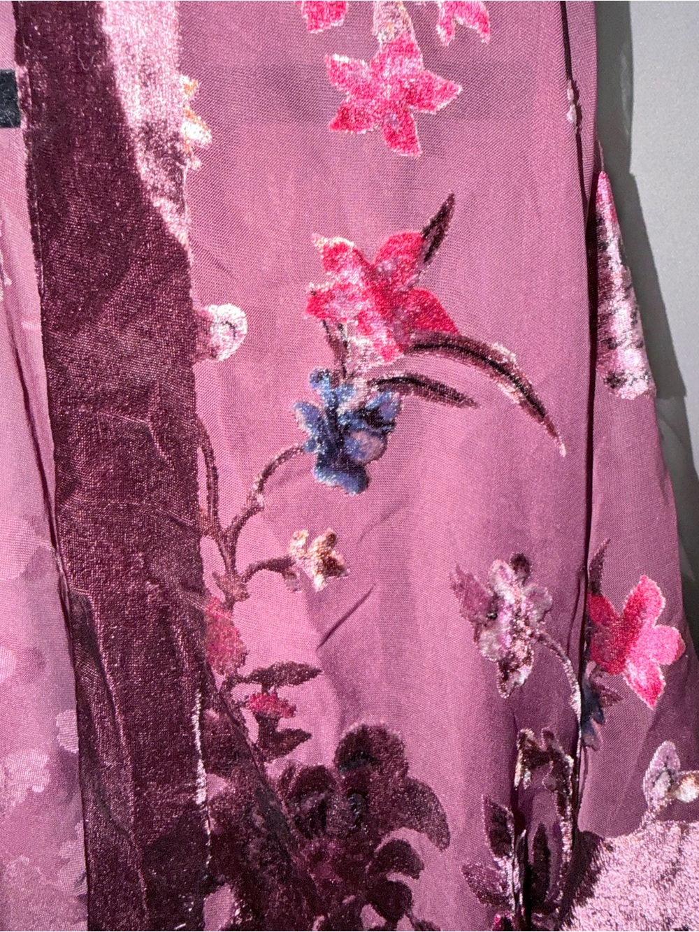 torrid maroon Floral Velvet-Trim Sheer Kimono - Picture 2 of 3